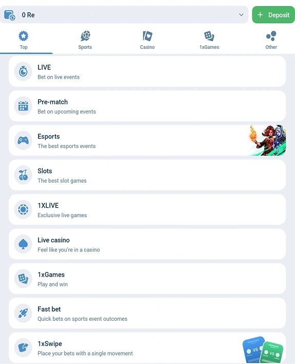 Main features of the 1xBet mobile app