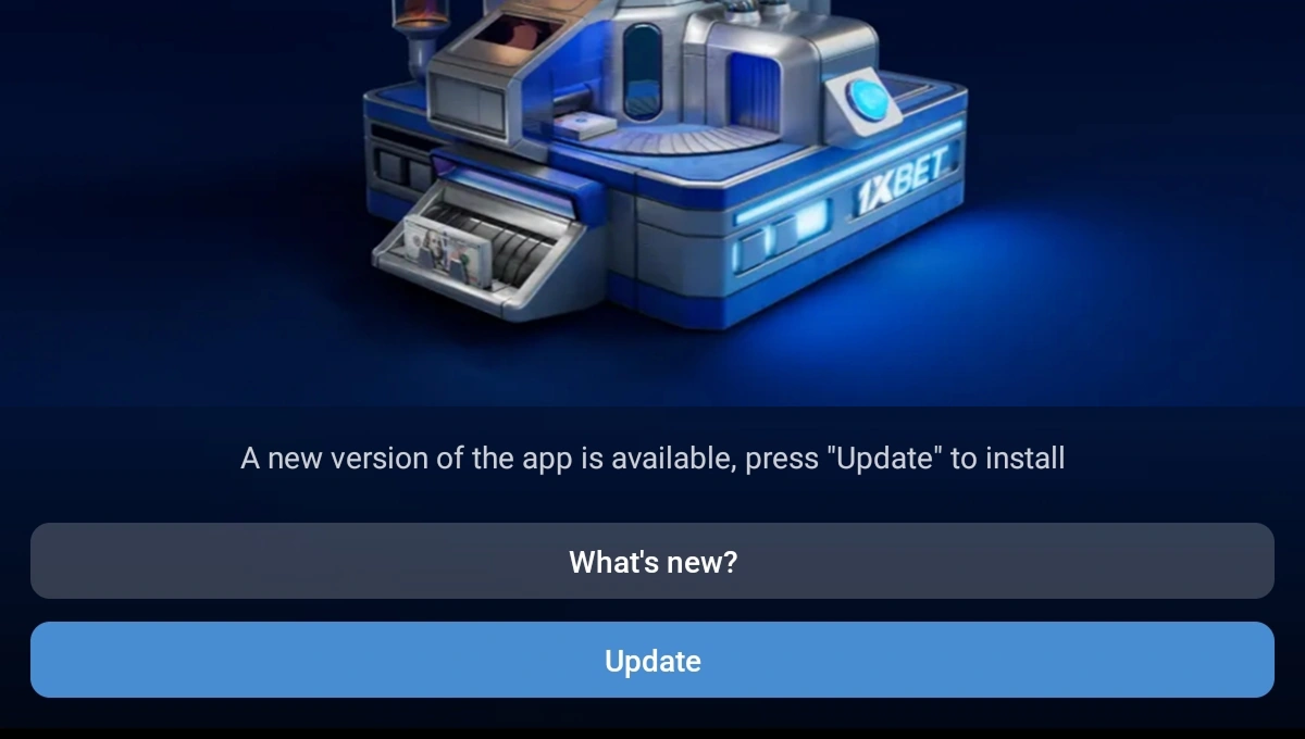 1xBet app update screen